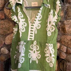 Umgee Green Blouse with White Floral Design